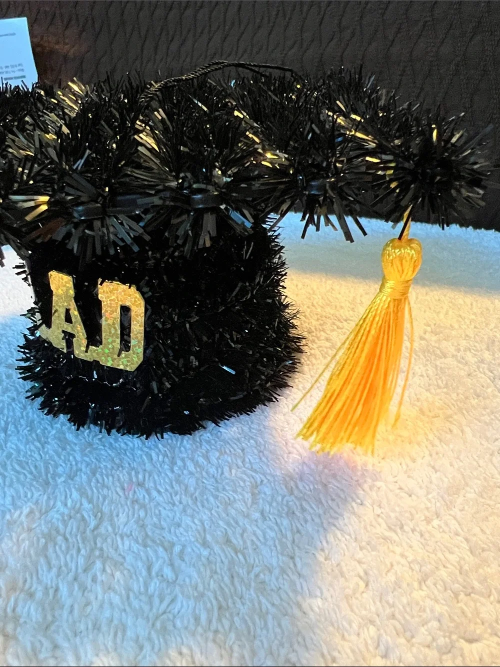 Black Fuzzy 'GRAD' Mini Graduation Caps with Gold Tassels (Set of 2)